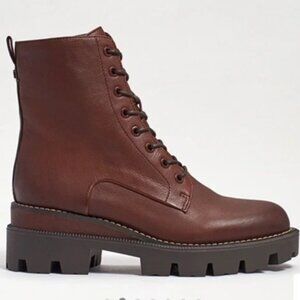 NWT SAM EDELMAN Womens Brown Garret Toe Block Heel Leather Combat Boots Size 9.5